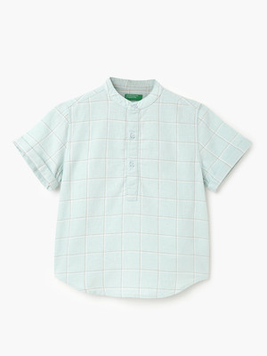 United Colors of Benetton Baby Boys Checkered Casual Light Green, Grey Shirt