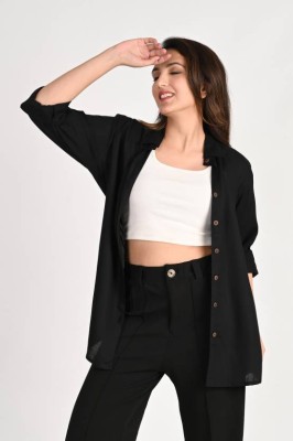 Fab Star Women Solid Casual Black Shirt