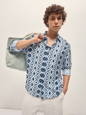 THE BEAR HOUSE Men Printed Casual Blue Shirt