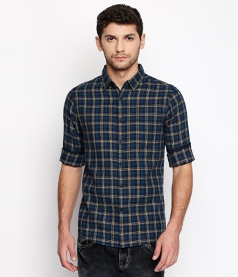 Dennis Lingo Men Checkered Casual Blue Shirt