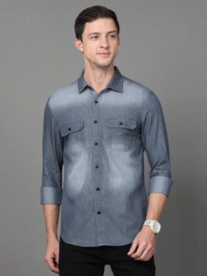 SMILE STONE Men Color Block Casual Grey Shirt