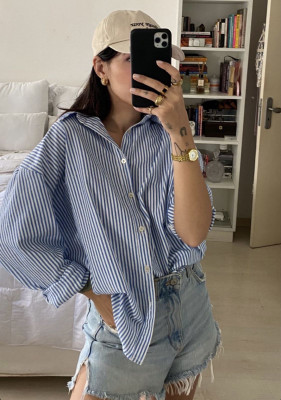 Femibazaar Women Striped Casual Dark Blue Shirt