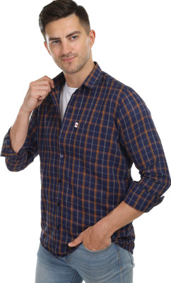 Shreyash Trend Men Solid Casual Dark Blue, White, Brown Shirt