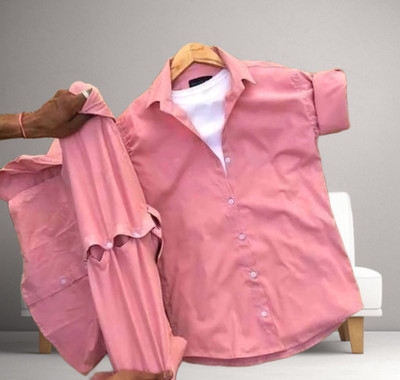 GCFAB Men Solid Casual Pink Shirt