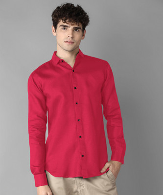 EUNSIL Men Solid Casual Red Shirt
