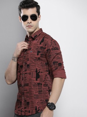 The Indian Garage Co. Men Printed Casual Orange Shirt