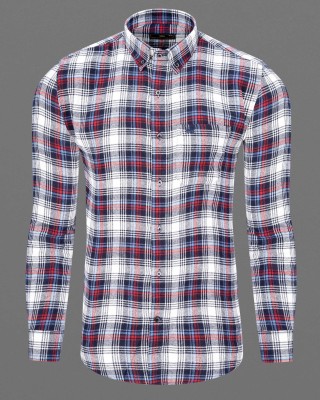 french crown Men Checkered Casual Dark Blue, Red, White Shirt