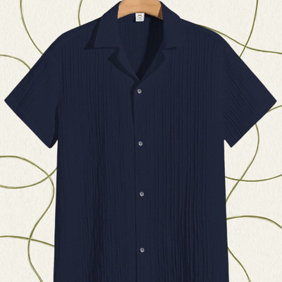 Jenil Fashion Men Striped Casual Dark Blue Shirt
