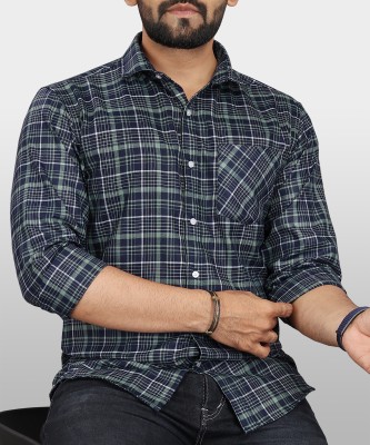 VeBNoR Men Checkered Formal Dark Blue Shirt