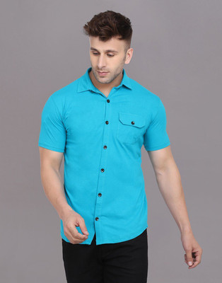Lawful Casual Men Solid Casual Blue Shirt