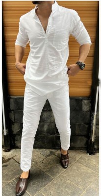 Noorify Men Solid Straight Kurta(White)