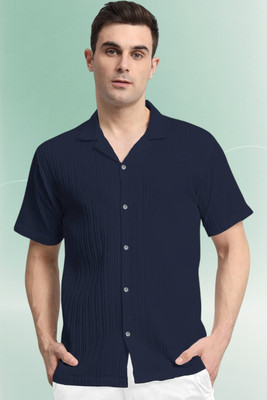 A Dearise Men Self Design Casual Dark Blue Shirt