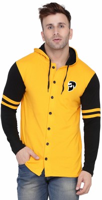 GEUM Colorblock Men Hooded Neck Black, Yellow T-Shirt