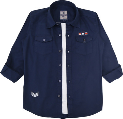 ROCKET SCIENCE Boys Solid Casual Dark Blue Shirt