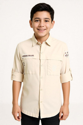 CAVIO Boys Solid, Printed Casual Cream Shirt