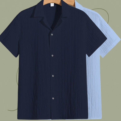 Jenil Fashion Men Self Design Casual Dark Blue, Light Blue Shirt