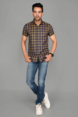 Tanip Men Checkered Casual Yellow Shirt