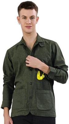 french crown Men Solid Casual Green Shirt