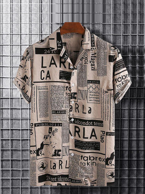 LOOKMARK Men Printed, Color Block Casual Cream Shirt