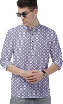 ISUEL FAB CREATION Men Printed Casual Purple, White Shirt