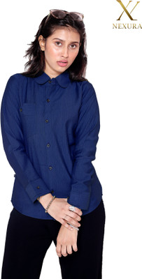 NEXURA FASHION Women Solid Formal Blue Shirt