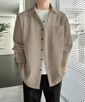 Sivansh Fashion Men Self Design Casual Beige Shirt