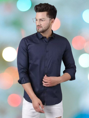 isuelfeb Men Solid Casual Blue Shirt