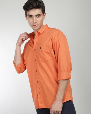 The Indian Garage Co. Men Solid Casual Orange Shirt