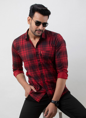 PANKHIL Men Checkered Casual Maroon Shirt