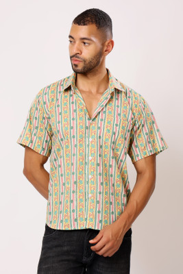 Jostory Men Printed Casual Yellow, Green Shirt