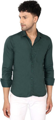 Hannmar Men Solid Casual Dark Green Shirt