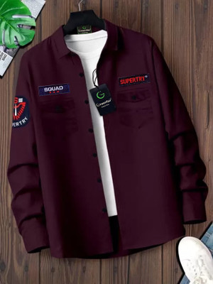 GreenFlair Men Self Design Casual Maroon Shirt