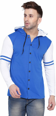 tfurnish Men Solid Casual Blue, White Shirt