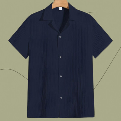 Look Trendy Men Self Design Casual Dark Blue Shirt