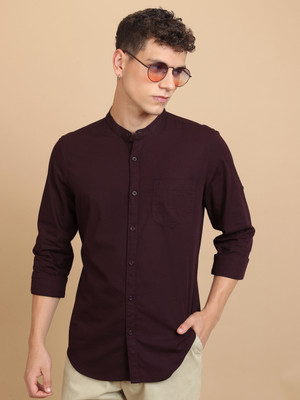 HIGHLANDER Men Solid Casual Maroon Shirt