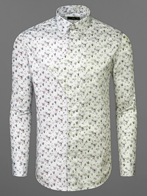 french crown Men Printed Casual White, Grey Shirt