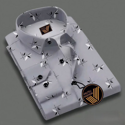 VRUTEJ Men Printed Casual Grey Shirt