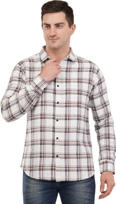 DS Creations Men Checkered Casual White Shirt