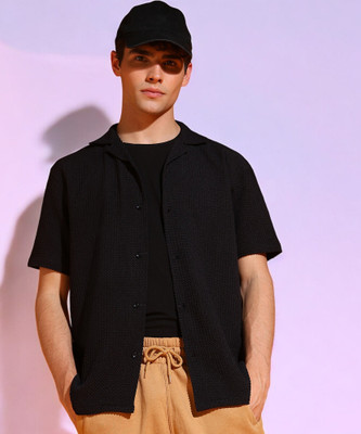 INDICLUB Men Self Design Casual Black Shirt