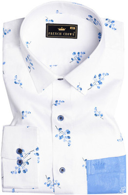 french crown Men Printed Casual Blue, White Shirt