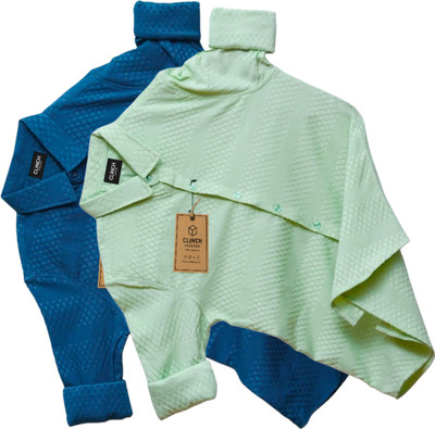 Shirteum Men Self Design Casual Dark Green, Black Shirt(Pack of 2)