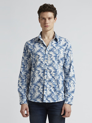 Pepe Jeans Men Floral Print Casual Blue Shirt