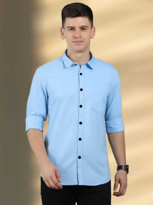 Dada Cretion Men Solid Casual Light Blue Shirt