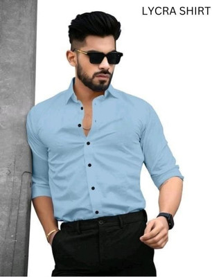 STYLE FEB Men Solid Casual Light Blue Shirt