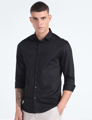 FLYING MACHINE Men Solid Casual Black Shirt