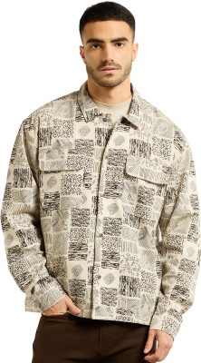 BEYOUNG Men Printed Casual Beige Shirt