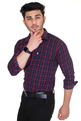 Marc Laurent Men Checkered Formal Dark Blue, Red, Grey Shirt