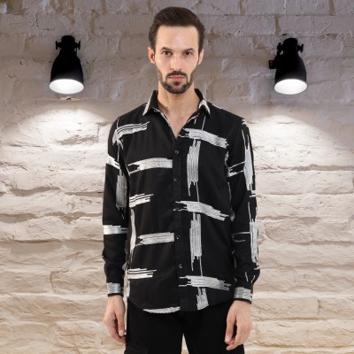 BotaBochi Men Printed Casual Black, White Shirt