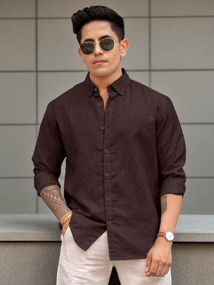 Yanthi Store Men Solid Casual Brown Shirt