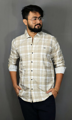 The Anchi Store Men Solid Casual Beige Shirt